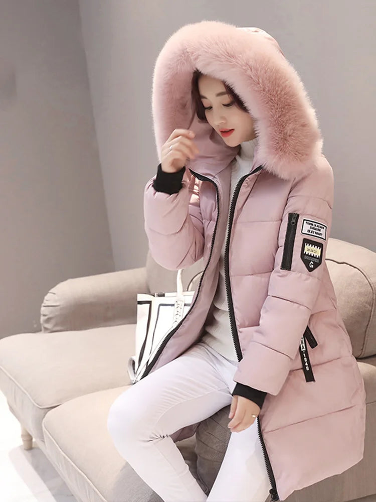 Fur Collar Letter Patch Parka
