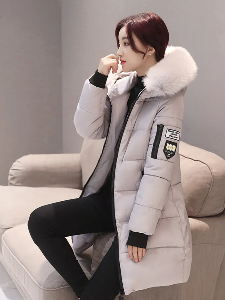Fur Collar Letter Patch Parka