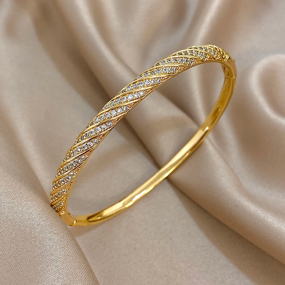 Women's Gold Zircon Bangle Stackable Bracelet