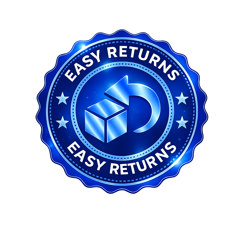Easy returns guarantee badge for online clothing purchases