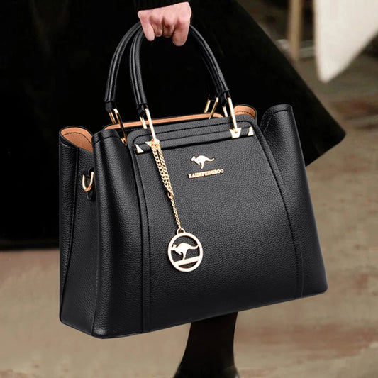 3-Layer Leather Crossbody Tote Bag