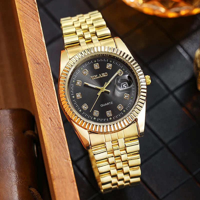 Men's Gold Steel Quartz Watch Date