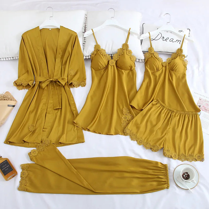 Satin Embroidery Women Pajama Set