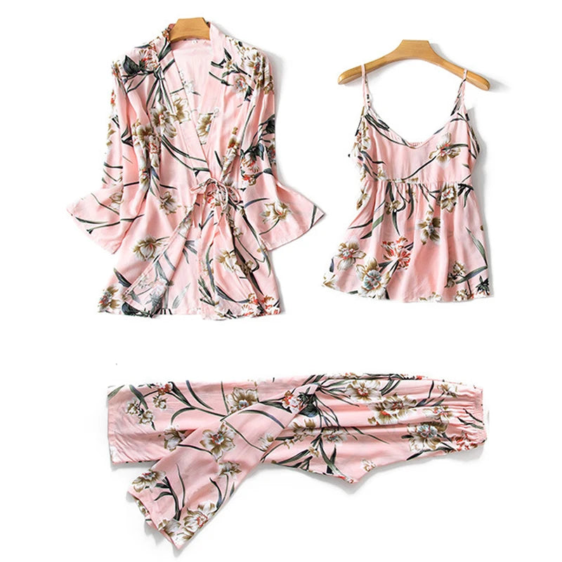 Women's 3-Piece Floral Robe Pajama Set
