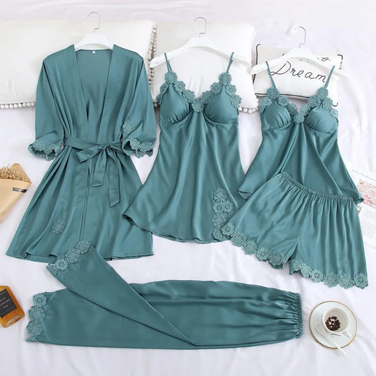 Satin Embroidery Women Pajama Set