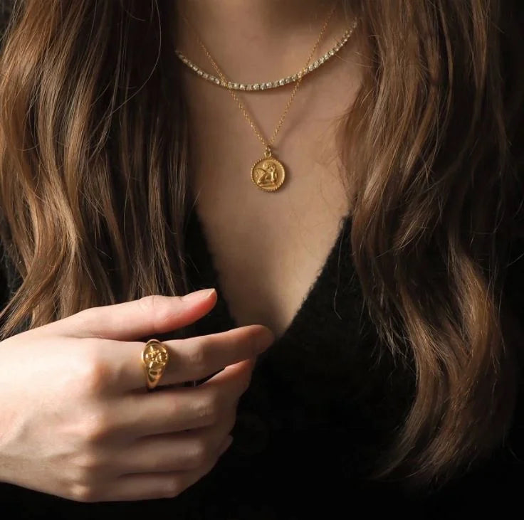 Angel Wings Gold Steel Ring