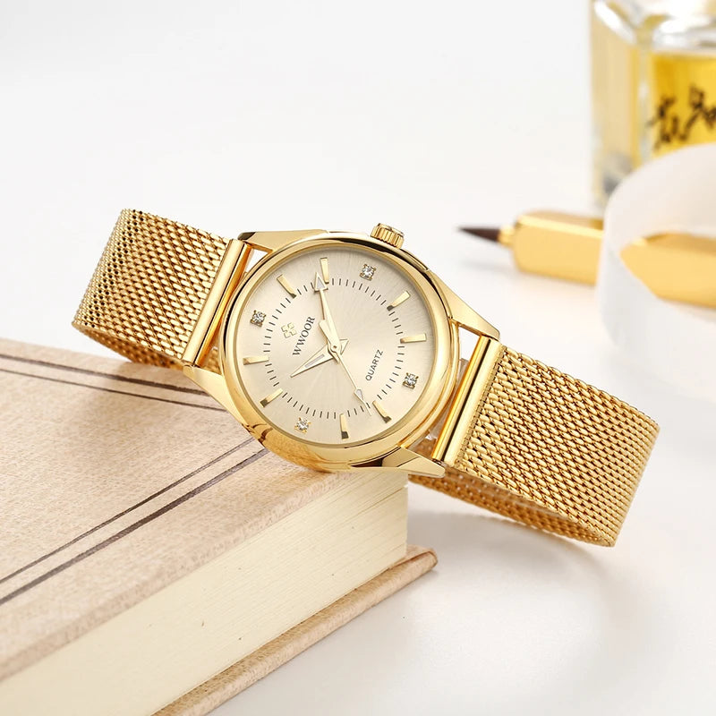 WWOOR Women's Gold Diamond Quartz Watch