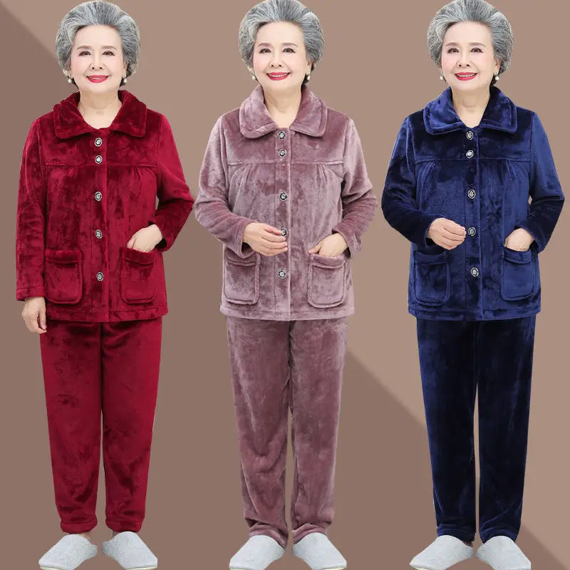 Grandma Flannel Warm Pajama Set
