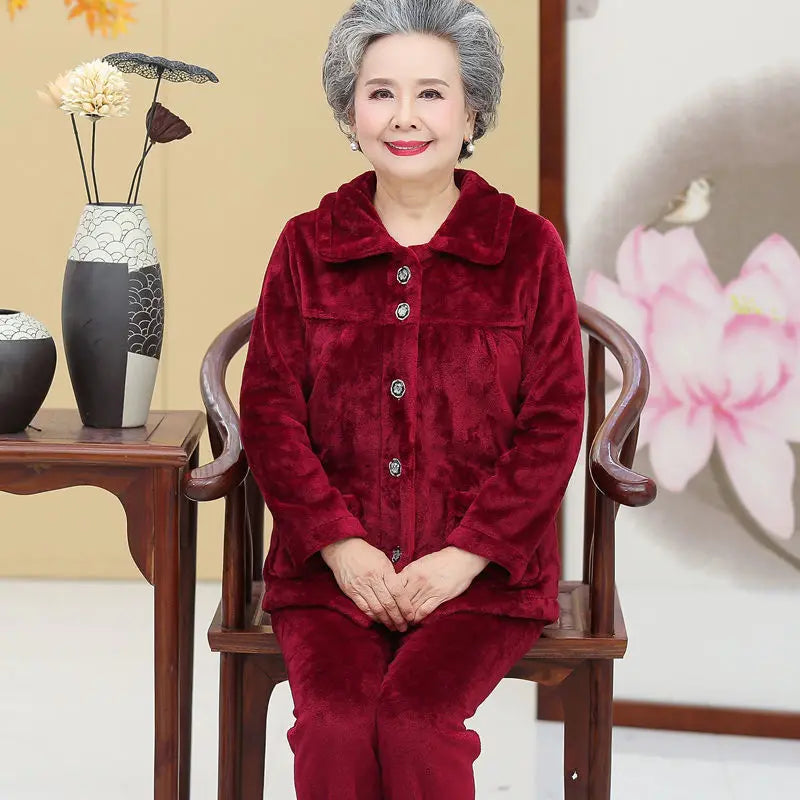 Grandma Flannel Warm Pajama Set