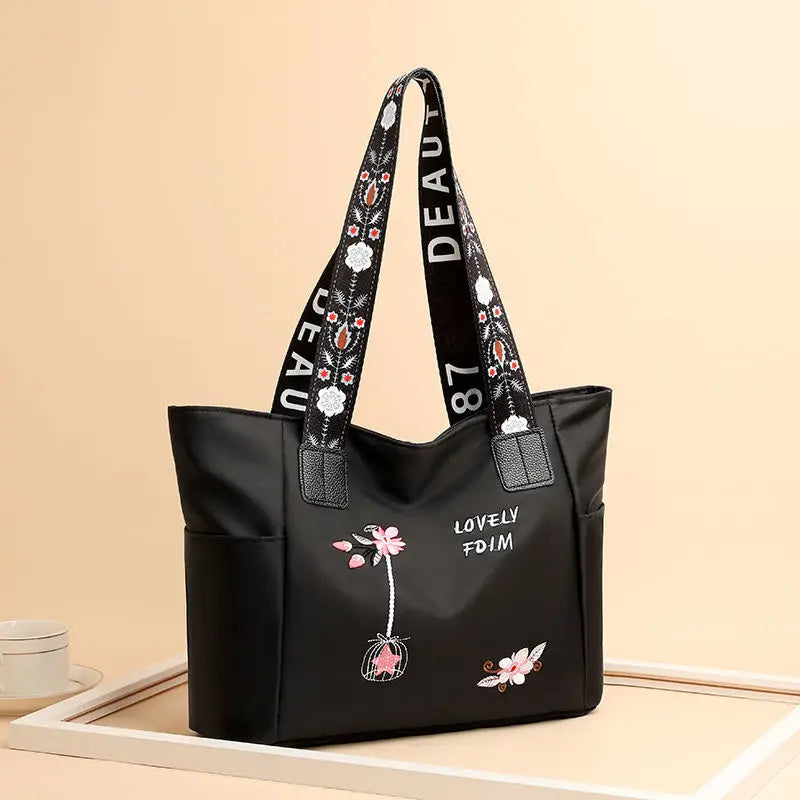 Embroidered Nylon Tote Bag