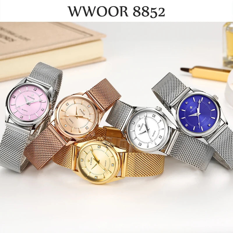 WWOOR Women's Gold Diamond Quartz Watch