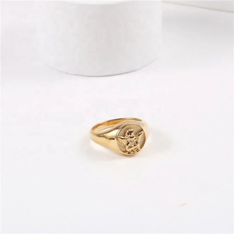 Angel Wings Gold Steel Ring