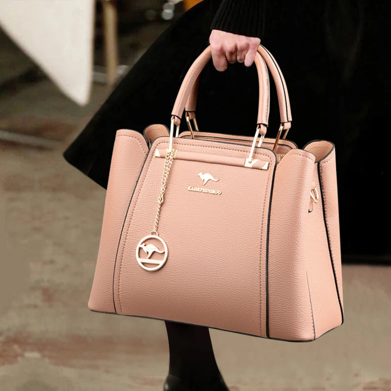 3-Layer Leather Crossbody Tote Bag