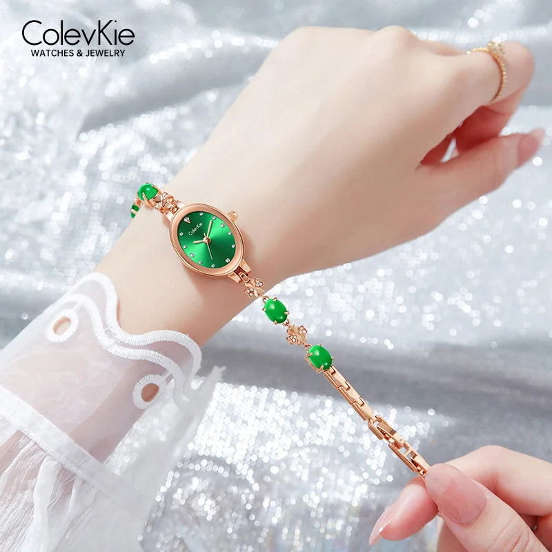 Women's Green Oval Diamond Quartz Watch