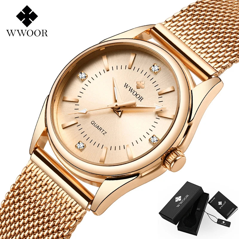 WWOOR Women's Gold Diamond Quartz Watch