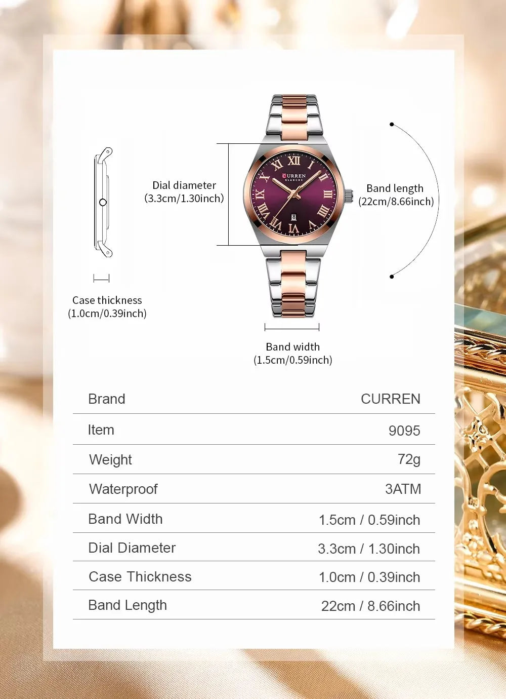 CURREN Women's Waterproof Steel Quartz Watch