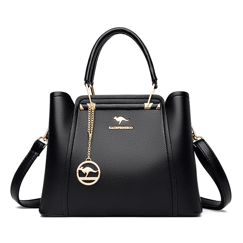 3-Layer Leather Crossbody Tote Bag