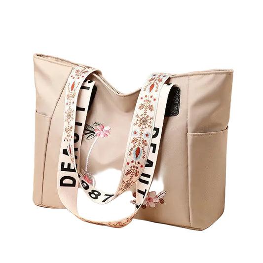 Embroidered Nylon Tote Bag