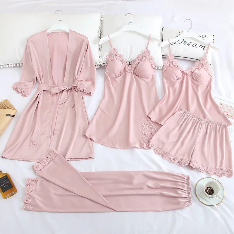 Satin Embroidery Women Pajama Set