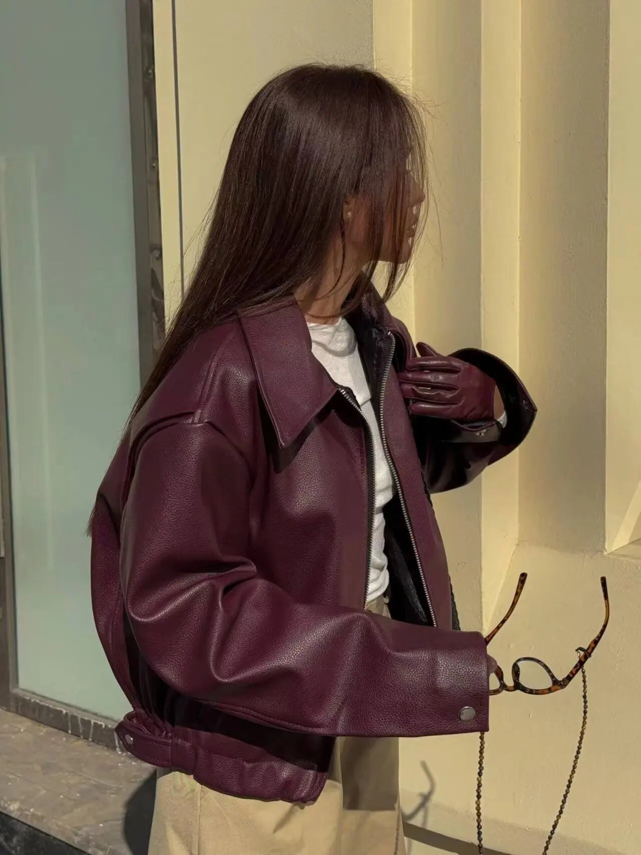 Solid Zipper Bomber Jacket