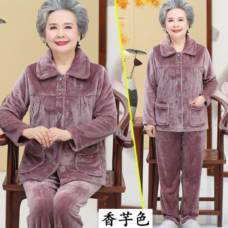 Grandma Flannel Warm Pajama Set