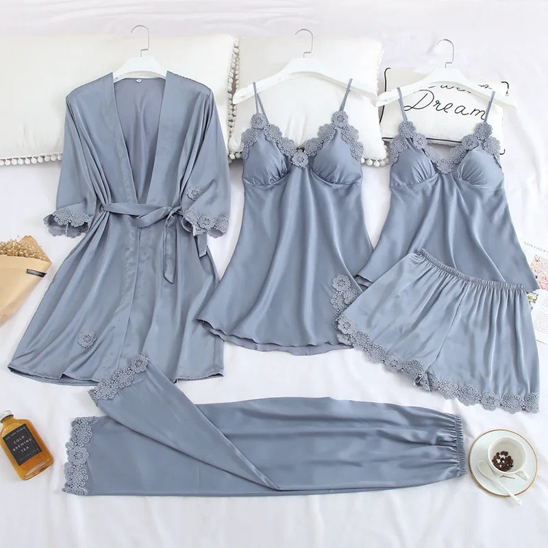 Satin Embroidery Women Pajama Set