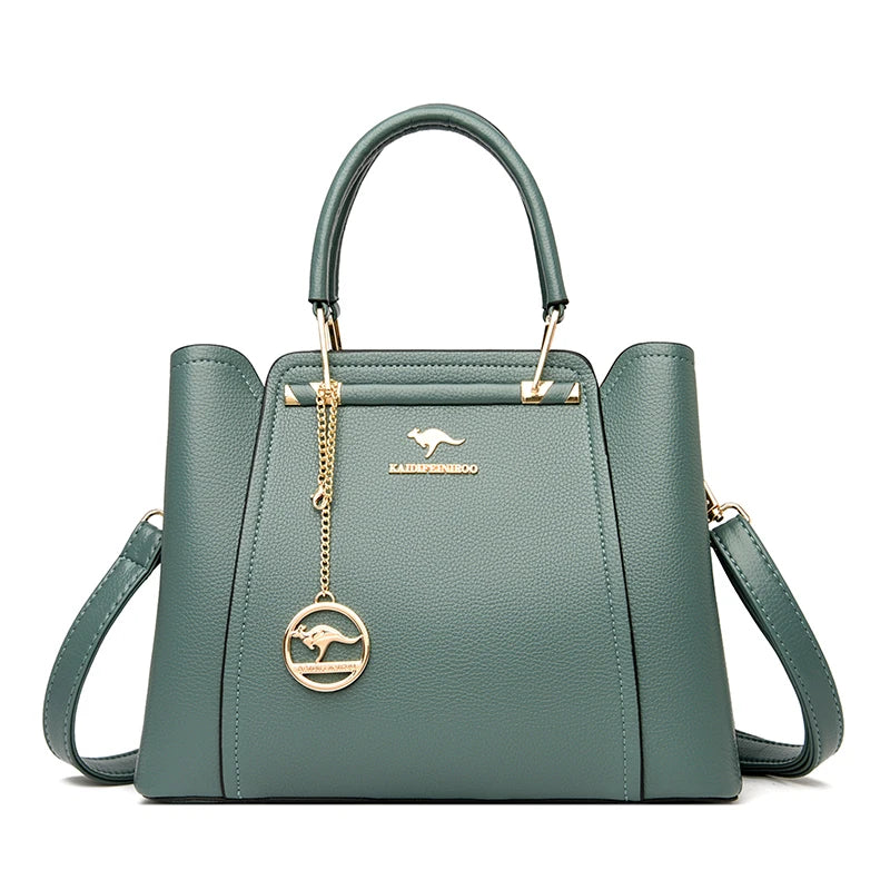 3-Layer Leather Crossbody Tote Bag