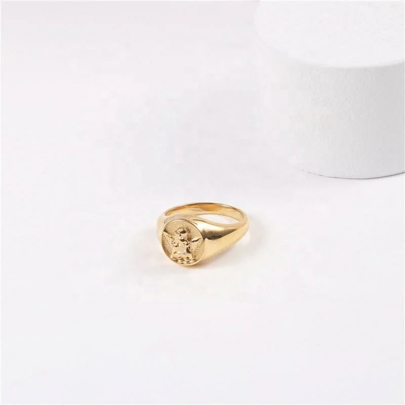 Angel Wings Gold Steel Ring