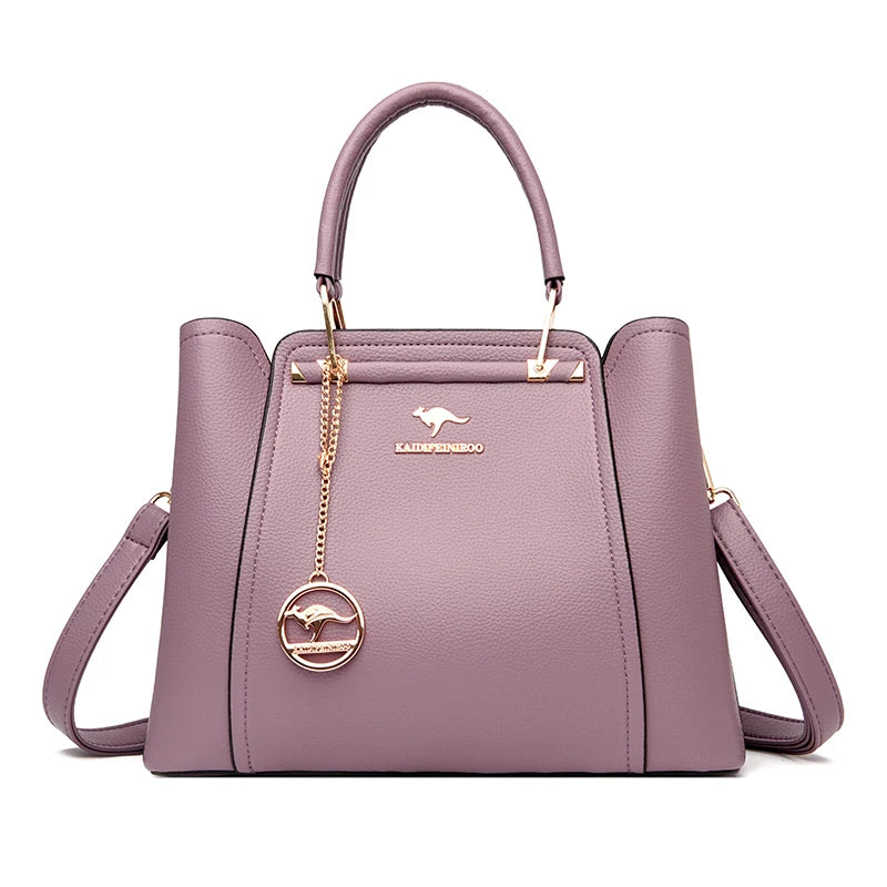 3-Layer Leather Crossbody Tote Bag