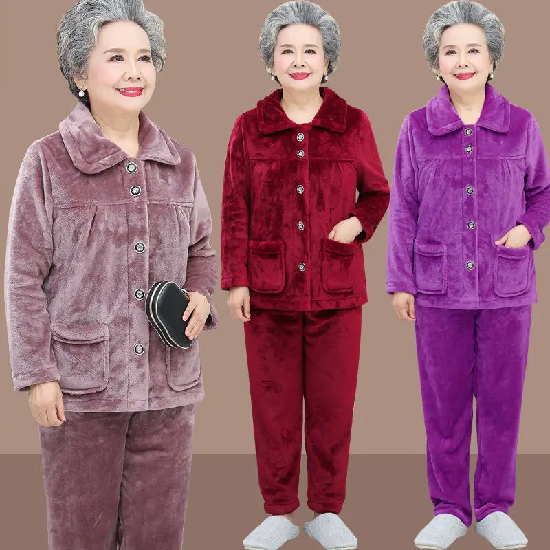 Grandma Flannel Warm Pajama Set