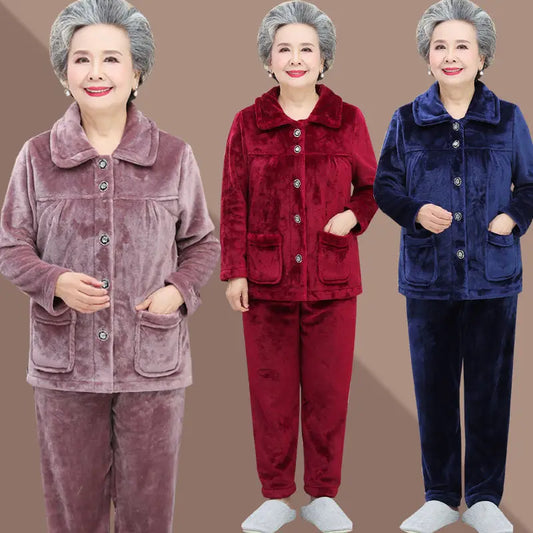 Grandma Flannel Warm Pajama Set