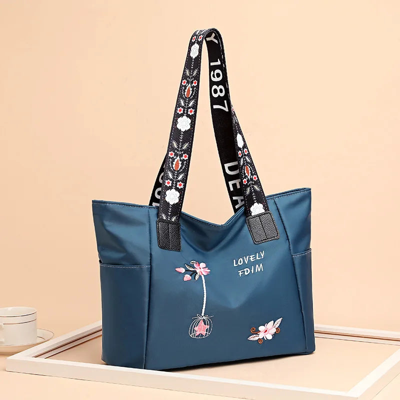Embroidered Nylon Tote Bag