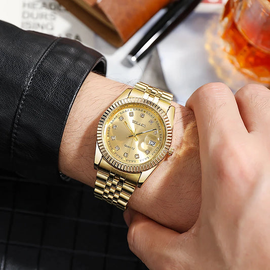 Men's Gold Steel Quartz Watch Date