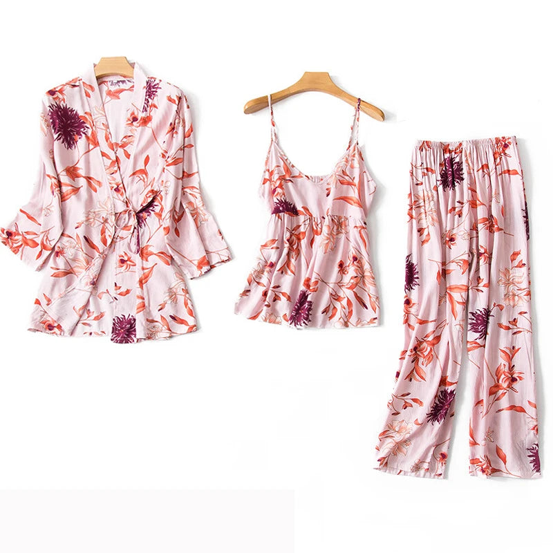 Women's 3-Piece Floral Robe Pajama Set