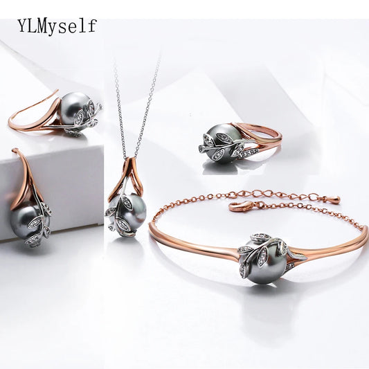 Women's Pearl Zirconia 4-Piece Jewelry Set