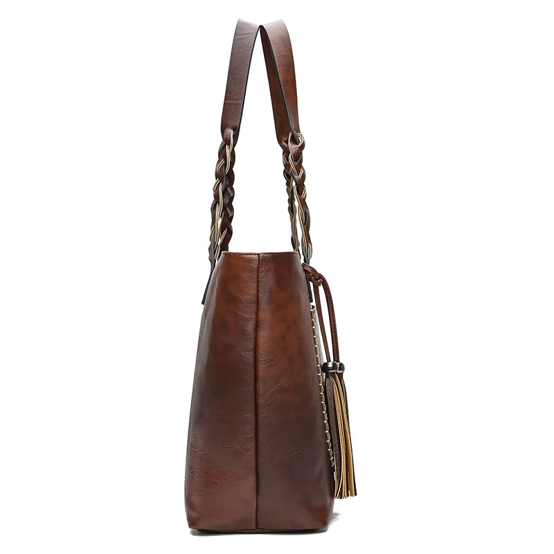 Women's Vintage Tassel Leather Tote Bag