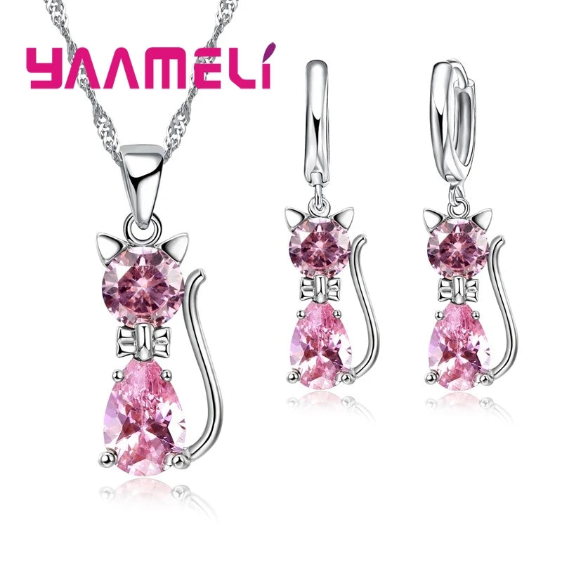 Sterling Silver Cat Pendant Set