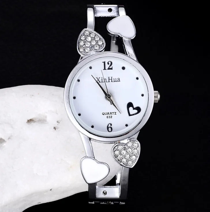 Women's Vintage Heart Crystal Steel Watch