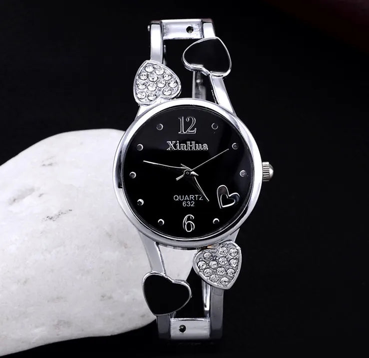 Women's Vintage Heart Crystal Steel Watch