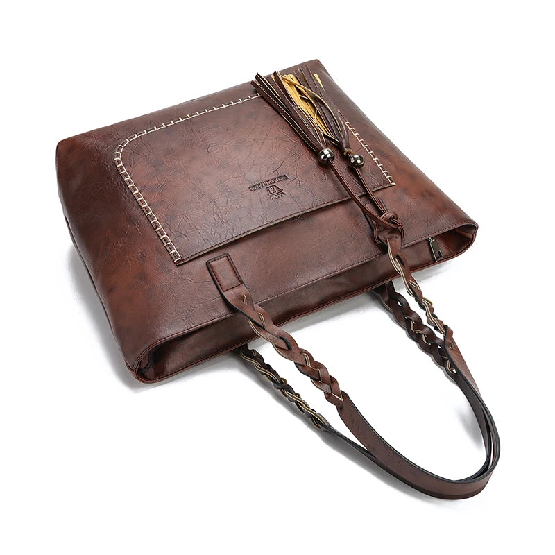 Women's Vintage Tassel Leather Tote Bag