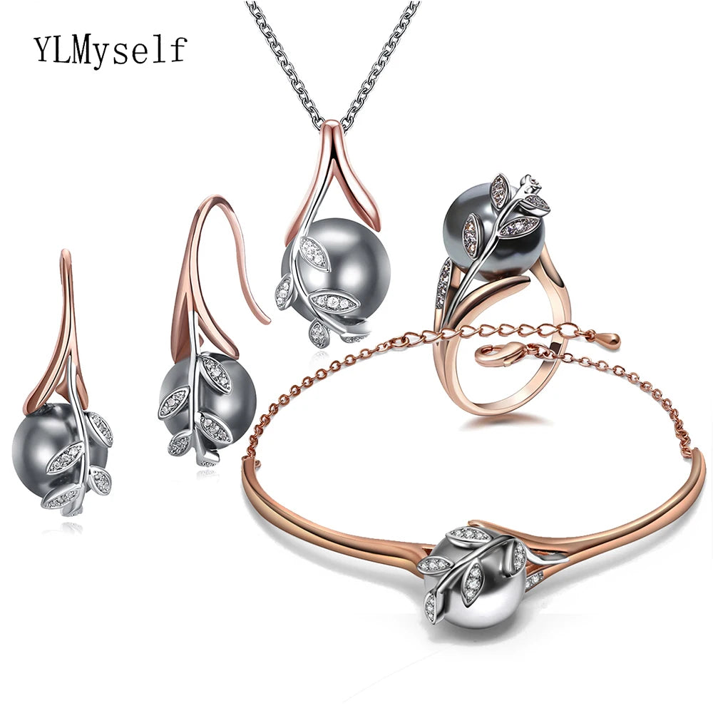 Women's Pearl Zirconia 4-Piece Jewelry Set