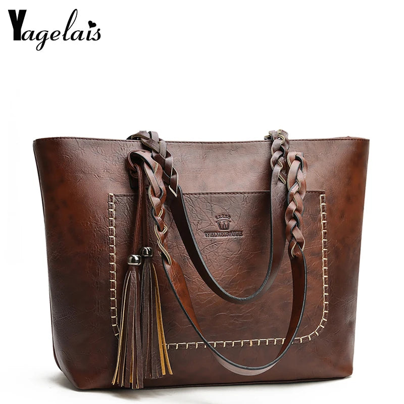 Women's Vintage Tassel Leather Tote Bag