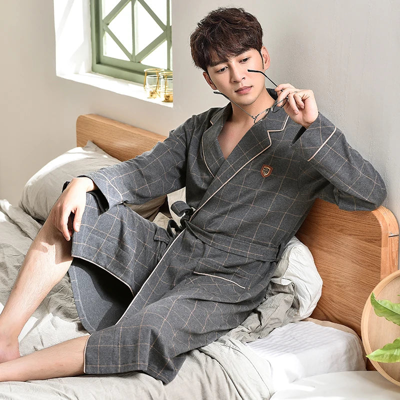 Cotton Kimono Men Bathrobe
