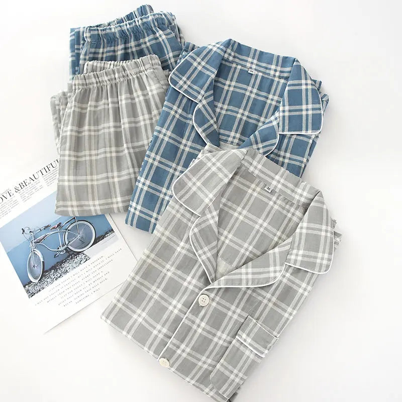 Cotton Plaid Men Pajama Set