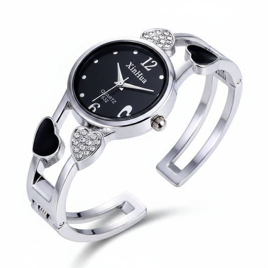 Women's Vintage Heart Crystal Steel Watch