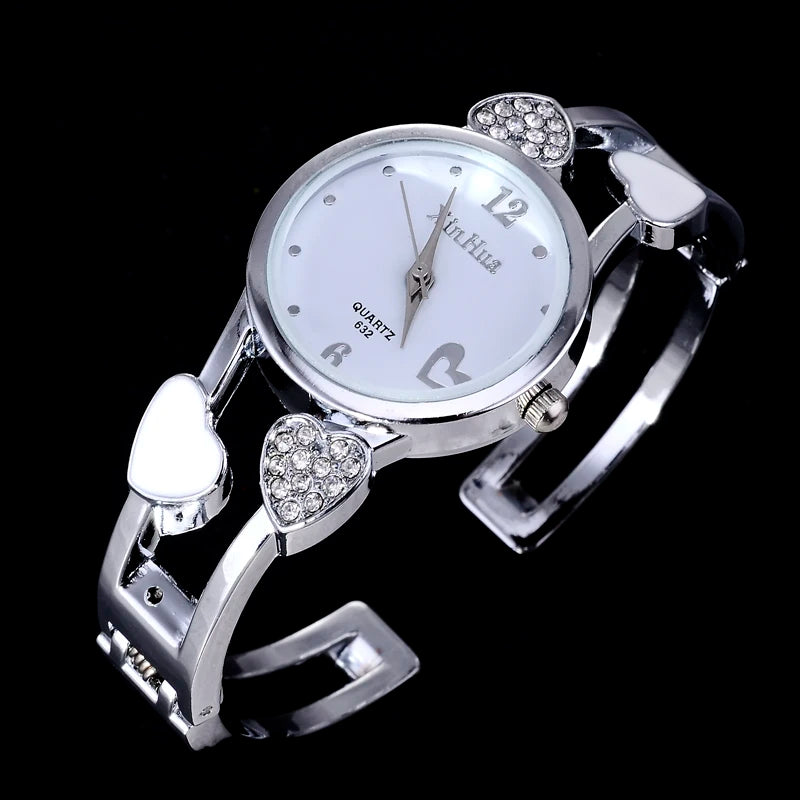 Women's Vintage Heart Crystal Steel Watch