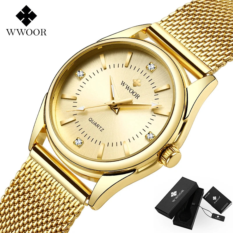 WWOOR Women's Gold Diamond Quartz Watch