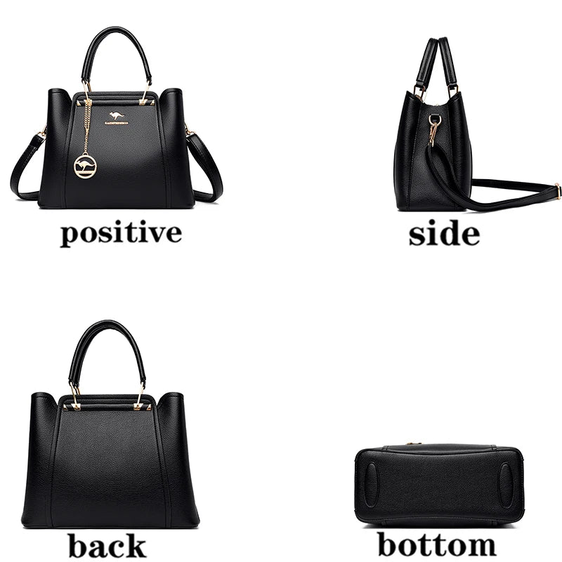 3-Layer Leather Crossbody Tote Bag
