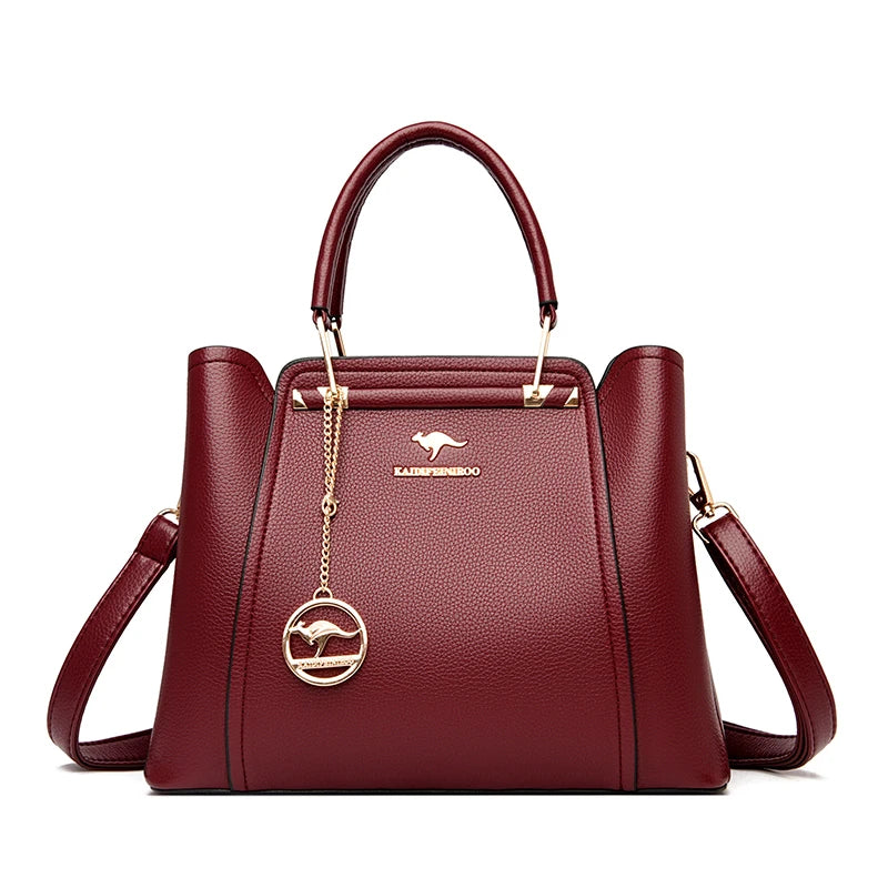 3-Layer Leather Crossbody Tote Bag