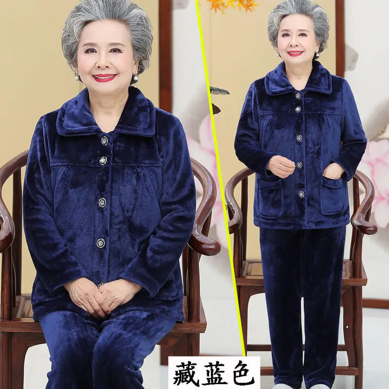 Grandma Flannel Warm Pajama Set